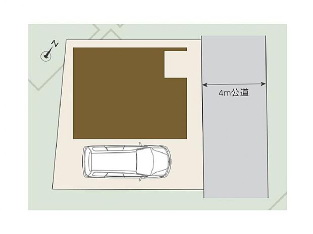 カースペース付きで、マイカーライフを快適にスタート。敷地内には便利な駐車スペースを確保。前面道路は幅員4mで、毎日の車の出し入れもスムーズです。お買い物や週末のお出かけもアクティブに。