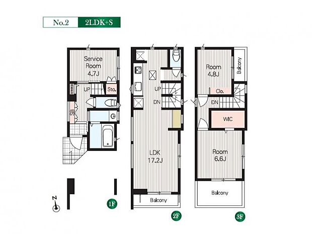 (2号棟)、価格4780万円、2LDK+S、土地面積54.38m2、建物面積94.69m2