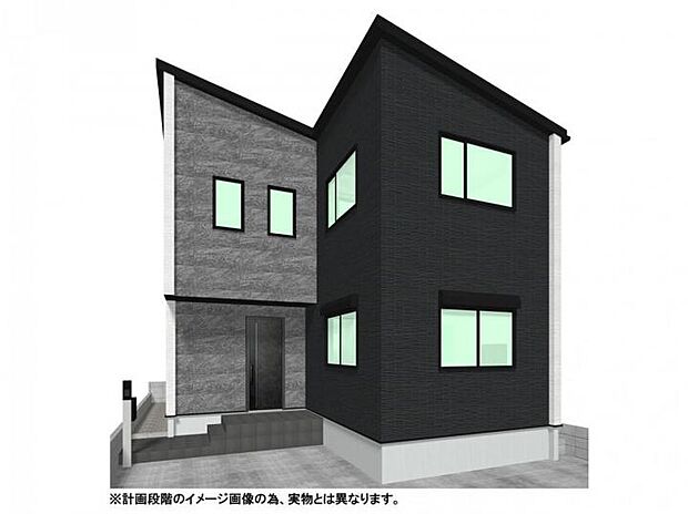 【【外観イメージパース】】モノトーンのコントラストが際立つ、洗練されたモダンな佇まい。西浦和駅徒歩12分に加え、武蔵浦和駅へも自転車11分の生活圏。幹線道路が近く車での外出もスムーズ。