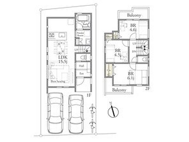 建物プラン例(1区画)3LDK、土地面積89.34m2、建物価格1700万円、建物面積72.79m2