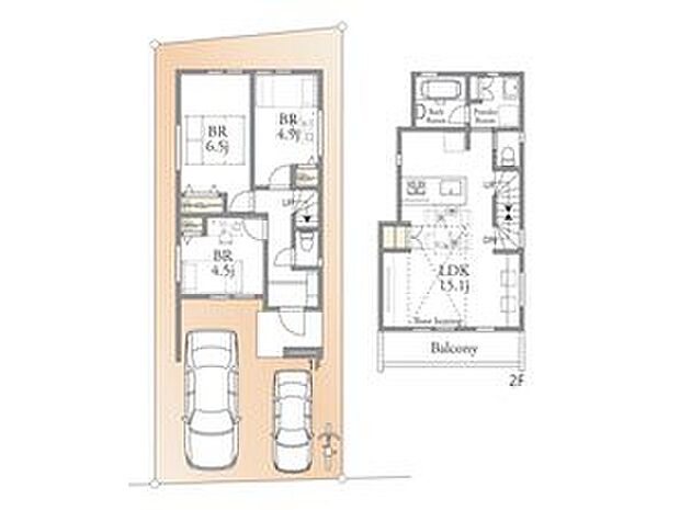 建物プラン例(2区画)3LDK、土地面積89.33m2、建物価格1700万円、建物面積77.12m2