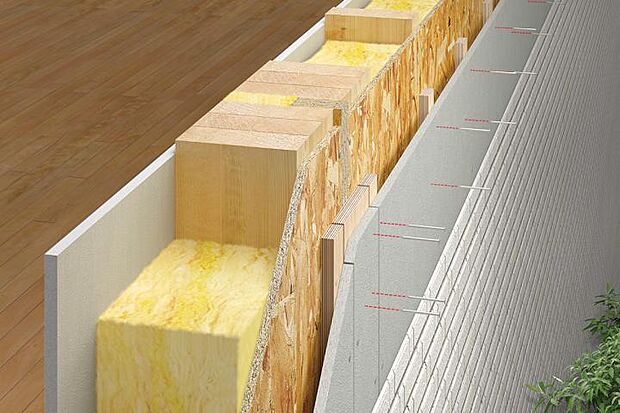 【高性能・高断熱住宅】天井・床・外壁には高性能グラスウールを充填。壁には厚さ14cmの高性能グラスウールを充填しております。