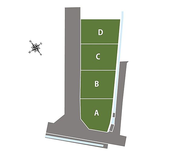 【全体区画図】全4区画!山電「別府」駅徒歩約10~11分、徒歩3分圏内の買い物施設など、生活利便施設が整う街です。敷地面積41坪超とゆったり。西側道路は幅員約6.0mで、お車での出入りもスムーズです。