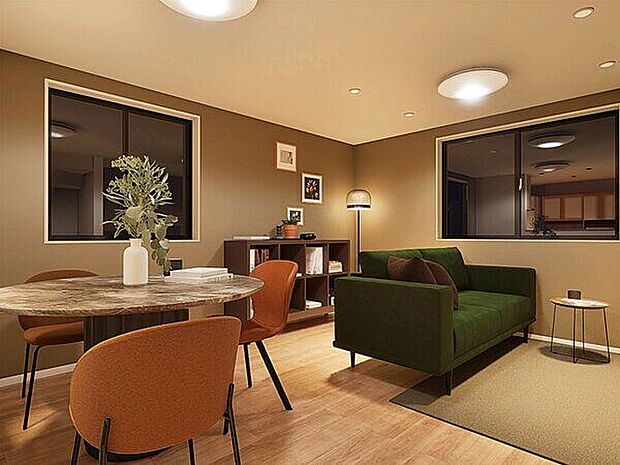 【完成予想図】(3号棟)図面を基に描き起こしたもので、形状・色等は実際と異なる場合がございます。家具・調度品はレイアウトをイメージしたもので、搬入等を保証するものではございません。