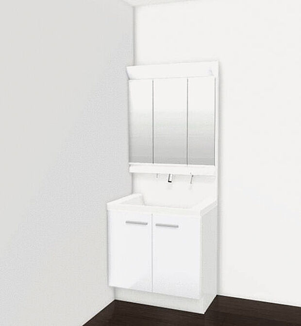 【洗面化粧台「EV」】水栓を引き出して使える、お掃除に便利な洗面化粧台。洗面台下には収納を備えています。