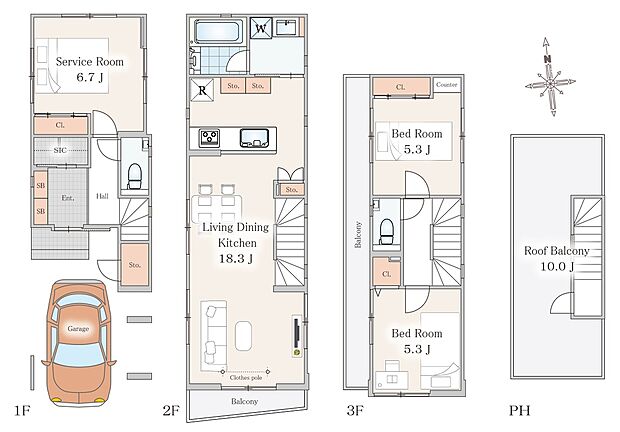 【2SLDK】車庫面積11.76ｍ2含む