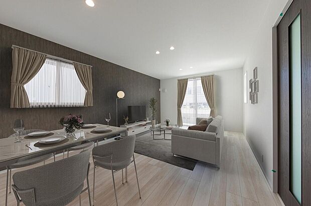 大きな窓から明るい陽光が差し込みます。※家具・小物はCGイメージ