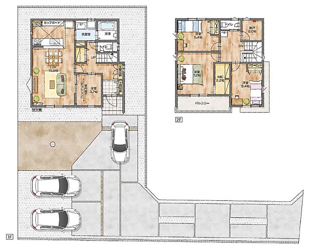 【No.3】【人気の回遊動線】豊富な収納と便利な動線で無駄なく快適な住まい。駐車場3台以上&リビング横に洋室付きでご友人を招くゆとりもあります。