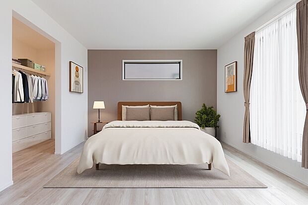 【【No.1】洋室】アクセントクロスを採用した主寝室。※家具はCGイメージ