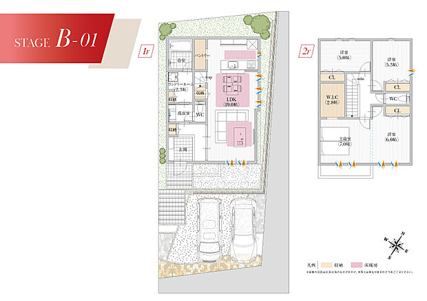 【【B号地参考プラン(1)／間取り】】家族の成長に合わせて空間を使い分けられる、自由度の高い住まい。