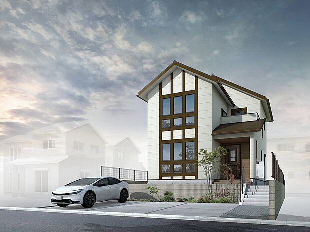 B号地＜参考プラン＞建物外観イメージ

戸建が並ぶ落ち着いた住宅街が広がり、開放感があふれたロケーション。