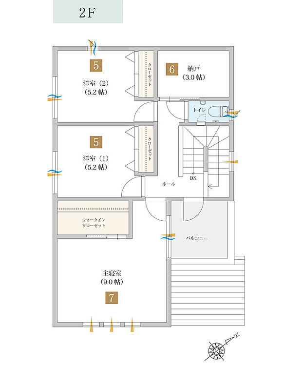 B号地<参考プラン>3LDK販売価格/2,890万円(建物価格)
土地面積 189.53m2(57.33坪) 延床面積 111.99m2(33.87坪)
2F床面積 53.41m2(16.15坪)