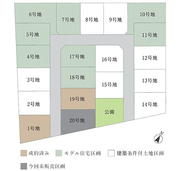 全20区画の分譲区画　アコーディアコート弥永
駐車場2台と園芸スペースを含む庭　全区画50坪超の整形地