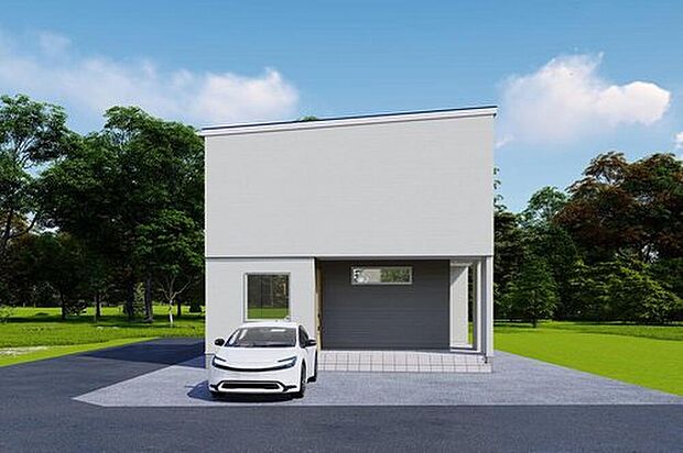 (1号地)【外観】白とグレーのコントラストが洗練された印象を与えるモダンな佇まい。前面には並列でゆったり停められる駐車スペースを確保!日々のお買い物やお子様の送り迎えもストレスフリーで快適です♪