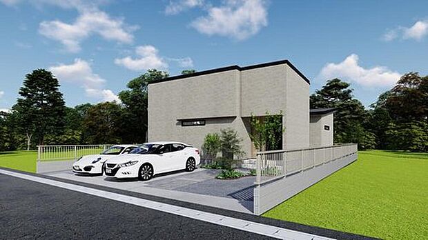 【完成予想図(外観)】（6号地）一戸建てのメリットは、「自分の土地」を自由に使えること。好きなペットが飼えるほか、ガーデニングやＤＩＹ、車やバイクの手入れなど様々な趣味を楽しめます♪
