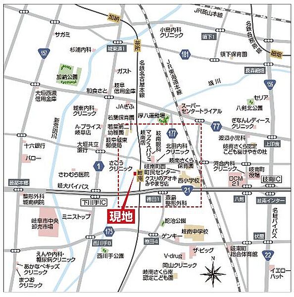 名鉄名古屋本線「笠松駅」へ2分、快速特急に乗り換えて名古屋へ。「名鉄岐阜駅」へ6分、JR線や岐阜バスへの乗り換えも可能です。