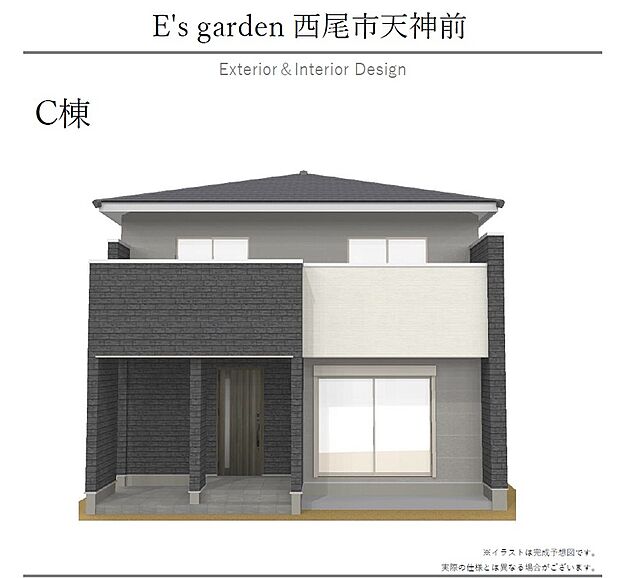 【【C棟　外観パース】】外壁が周囲の街並みと青空に映えるお洒落な仕上がり！青い空が大きく感じます。飽きの来ないシンプルでスタイリッシュな外観です。