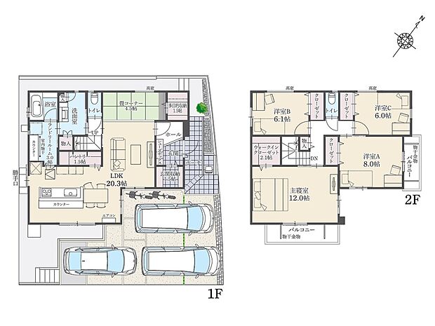 【4LDK】4LDK+畳コーナー+多目的収納+ウォークインクローゼット+玄関収納+パントリー+ランドリールーム
駐車3台可

お洒落なアイランドキッチンを採用した間取り。開放感があります。