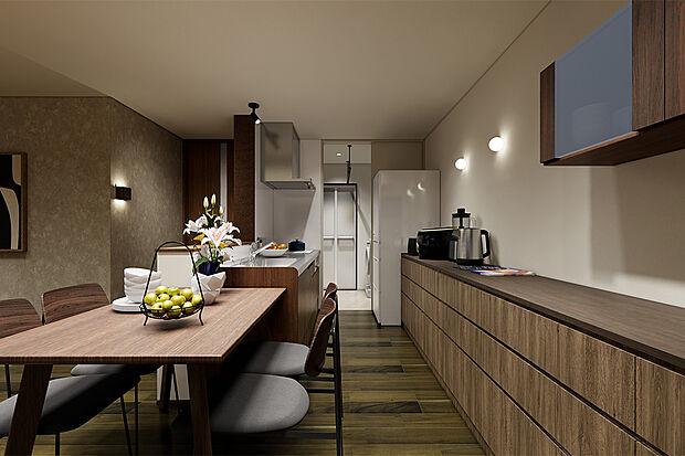 【キッチン|毎日の家事を楽しく!II型キッチンを採用♪】シンクとキャビネットが並列しているキッチンレイアウトのII型キッチンです◎作業スペースが広く、複数人やお子様と並んで調理をすることができます♪/7号地建物プラン例