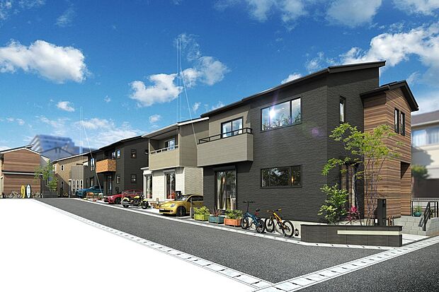 【完成予想図(外観)】（街並完成予想図）