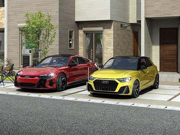 【完成予想図(外観)】【PICK UP】カースペース2台標準対応可能。※2台目は号地により軽自動車対応（街並完成予想図）