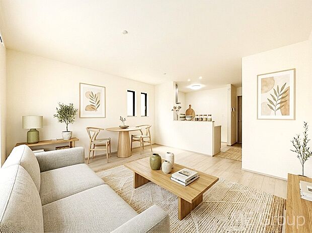 明るい陽光に包まれる心地のよいリビングで家族団らん! ※家具はCGです