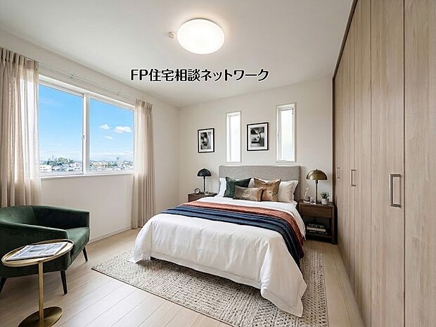 【洋室│8帖】  本画像はAIがCGで家具を作成しており、実際の現地に家具は設置されておりません。また、販売価格に家具等は含まれておりません。