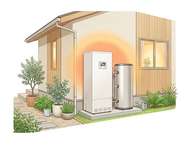 省エネ給湯器  少ないエネルギーで効率よくお湯を沸かすことができます。これにより光熱費を節約できるだけでなく、CO2排出量も削減できるため、家計にも環境にも優しい設備です。
