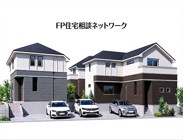 完成予想イメージ:白を基調とした明るい街並みです。都会的なデザインと豊かな緑が調和し、洗練された暮らしを予感させます。全3区画で、それぞれに趣向を凝らしたプランをご用意いたしました。