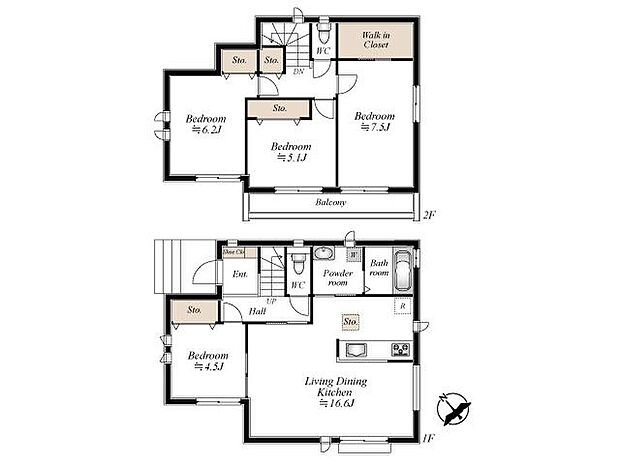 【4LDK】暮らしやすさを追求した4LDKプラン。
LDKを中心に、水まわりをまとめた効率的な動線設計。豊富な収納と相まって、日々の家事も快適にこなせます。