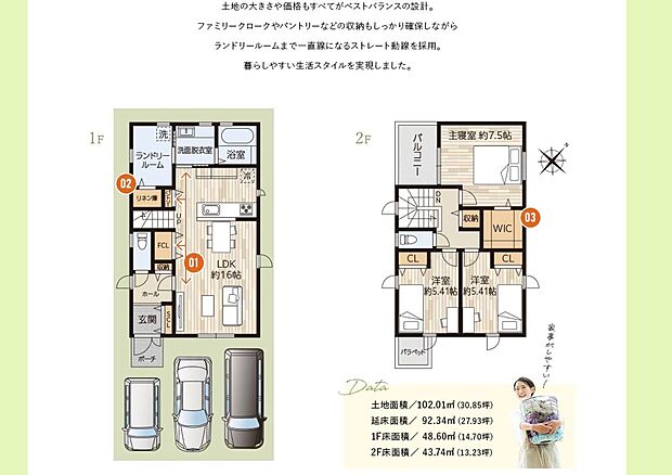 ちょうどいい！理想の人気サイズ。
土地の大きさや価格もすべてがベストバランスの設計。