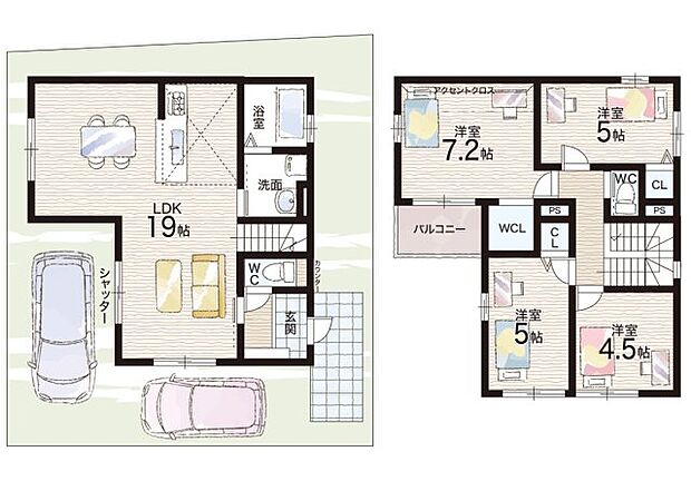 【4LDK】○香里小学校・・・徒歩13分 ○第二中学校・・・徒歩7分