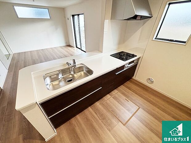 【キッチンシンク】蛇口の先端に浄水器を内蔵しています!原水と浄水、お湯と冷水、シャワーの切替えがワンタッチなので用途によって使い分けられます。