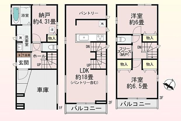 【2LDK+S(納戸表記)】建物面積に別途ビルトイン13.24m2有り