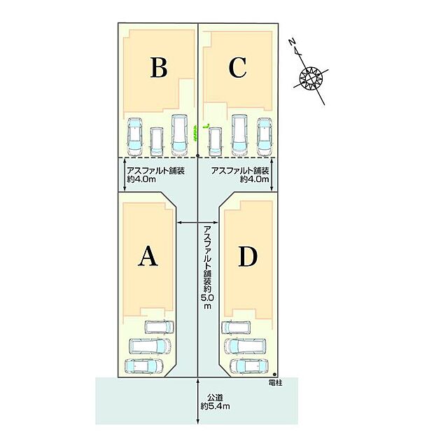 【全体区画図】
国道41号線や小牧ICが近く、カーアクセスに優れた立地です。駐車3台可能。周辺は交通量が少なく、閑静な住宅地です。
