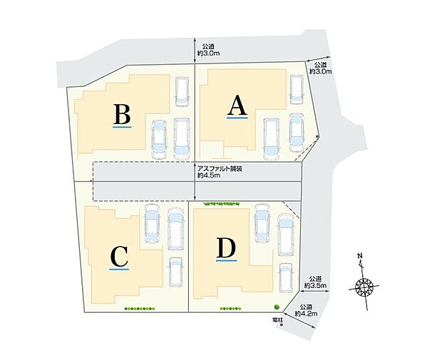  全4棟、5LDKのゆとりある住まいです。小学校まで徒歩約5分(約390m)で通学も安心。目の前には公園が広がり、ご家族みんなでのびのびと過ごせる環境が整っています。