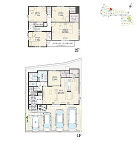 5LDK+多目的収納+Ｗウォークインクローゼット+玄関収納+コートクローク+パントリー
駐車4台可

玄関にはコートクロークを設けています。パントリーと隣接する多目的収納は扉で繋がっており行き来が可能です。 