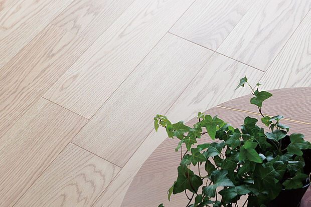 【【銘樹モクトーン】】古くから愛されてきた銘木を選りすぐった「銘樹」。天然木の豊かな表情と質感が美しいフロア。塗装に抗ウイルス・抗菌機能を付与することで安心・安全をプラスしました。※LDK階に採用。