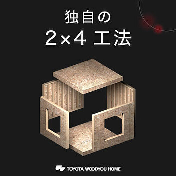 【2.独自の2×4工法】強度が高く、耐震性・耐風性・気密性に優れた2×4工法。これらの効果を最大限に引き出すには、組み立ての際に高度な精密さが求められます。独自のパネル工法を開発することで、常に高品位な施工を実現しています。