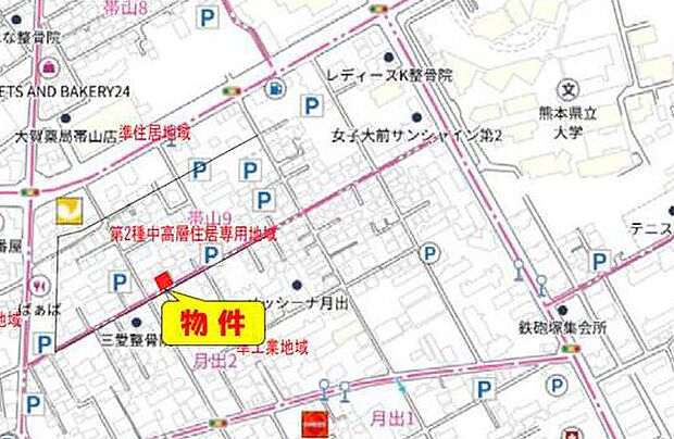 カーナビ：熊本市中央区帯山９丁目２-４６付近