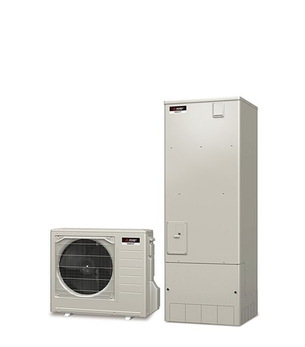 【発電・温水設備】外気の熱を利用してお湯を沸かす電気給湯機（エコキュート）。光熱費削減やお手入れ簡単な機能付き。
