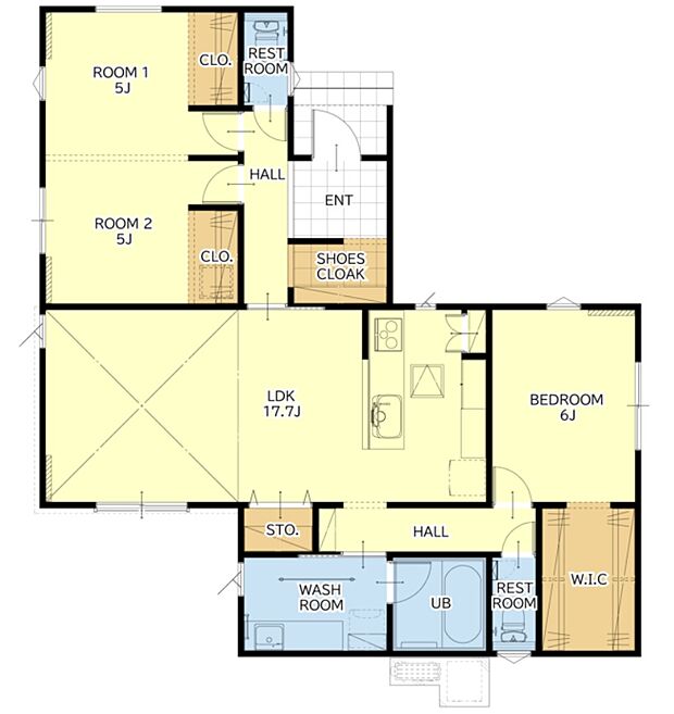 【3LDK+S(納戸)】全室フローリング設計。 1階に17.7帖のLDKと洋室が3部屋。6帖主寝室に3帖のウォークインクローゼットを配置。 玄関にはシューズクロークを配置。トイレが2ヵ所あります。 駐車は並列2台駐車可能です♪ 省令準耐火構造! 火災に強いため、通常の木造住宅に比べて火災保険を低く抑えることができるのが大きなメリットです。 充実の標準仕様・設備もコミコミ価格の建売住宅です。