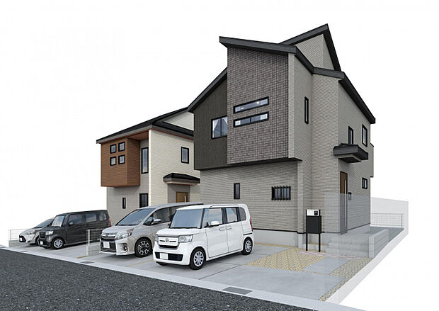 完成予想図（外観）左2号棟・右1号棟　あくまでも予想図の為、変更される場合がございます。