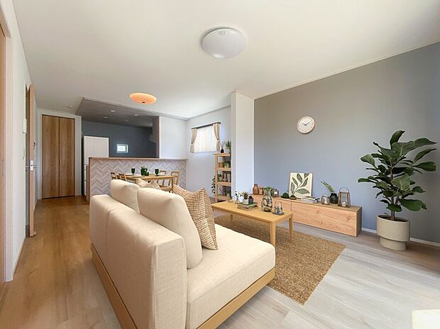 1号棟:LDK ※この画像は実際の室内写真にインテリアをCGで合成したものです。