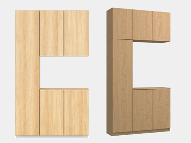 【シューズボックス】
約60足分の靴が収納可能。ボックス内部は高さを自由に変更できる可動棚となっており、様々なサイズの靴やブーツが収納できます。棚板は樹脂製なので汚れたら水洗い可能です。