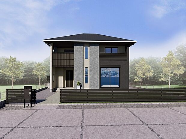 【1号棟 完成イメージ】細部にまでこだわったデザインで、まるで注文住宅のような重厚感が漂う一邸!落ち着きのある外観デザインで幅広い年齢層の方にお勧めです!