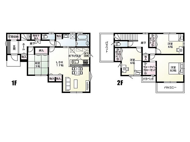 【4LDK】暮らしに合わせて配置された収納スペースで、片付けやすくスッキリとした間取です。※土地面積は協定道路88.61ｍ2を含む。協定道路には通行地役権の設定あり。