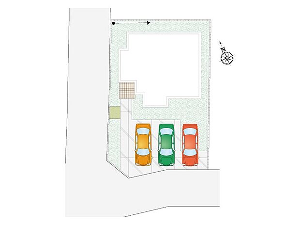 【4LDK】駐車スペース３台分確保。後付けの倉庫や、雨風から自転車・バイクを守るサイクルハウスを置いても余裕のある広さです。