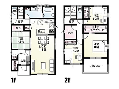 土間収納やウォークインクローゼット、納戸付きの収納豊富な間取りとなっております。
LDKは18帖あり、家具を置いてもゆとりのある広さです。さらに隣接する和室を続き間として使用すると、22.5帖の開放感あふれる空間になります♪ 