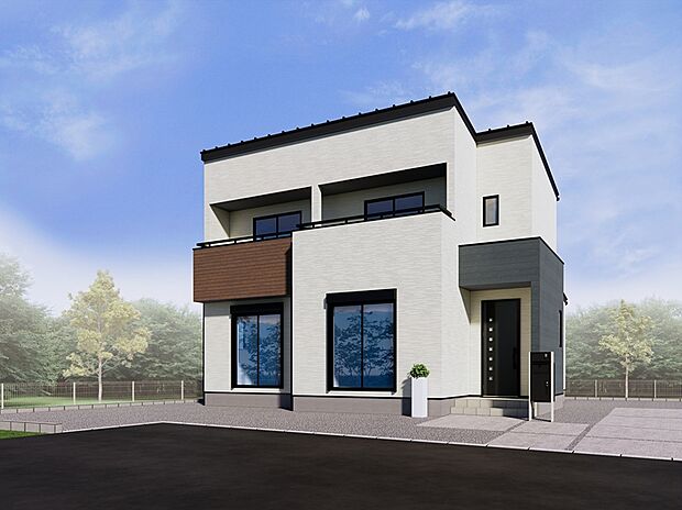 【【1号棟 外観イメージ】】駐車2台可能です!土地が広いのでちょっとしたお庭もあり、暮らしの中に楽しみが広がります!